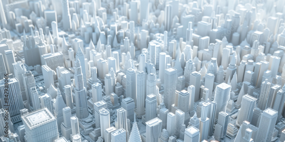 Poster birds eye view of a modern city. urban concept. white clay 3d rendering. created with generative ai 