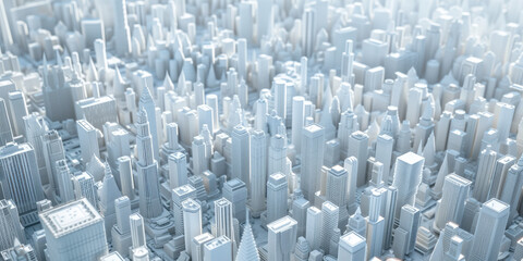Obraz premium Birds Eye view of a modern city. Urban concept. White clay 3D rendering. Created with Generative AI technology.