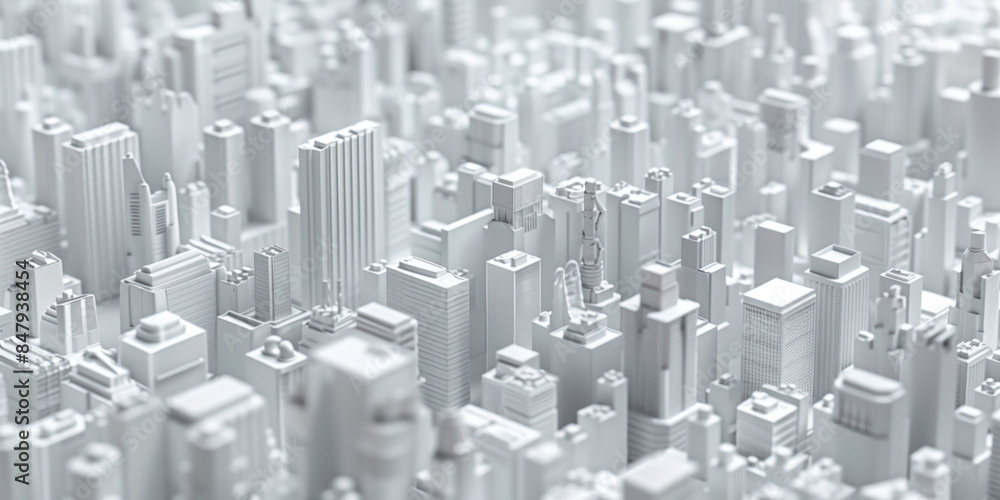 Poster birds eye view of a modern city. urban concept. white clay 3d rendering. created with generative ai 
