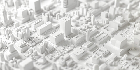 Birds Eye view of a modern city. Urban concept. White clay 3D rendering.  Created with Generative AI technology.