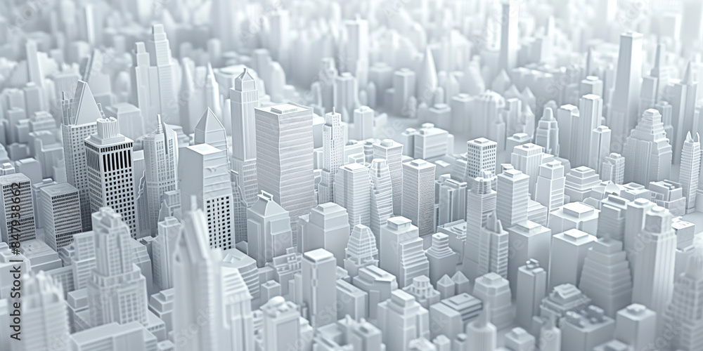 Poster birds eye view of a modern city. urban concept. white clay 3d rendering. created with generative ai 
