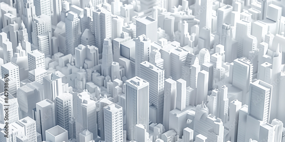 Poster birds eye view of a modern city. urban concept. white clay 3d rendering. created with generative ai 