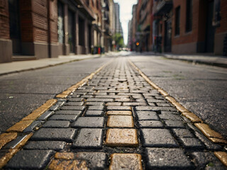 Urban Street Scene with Clean Sidewalk and Blurred City Background