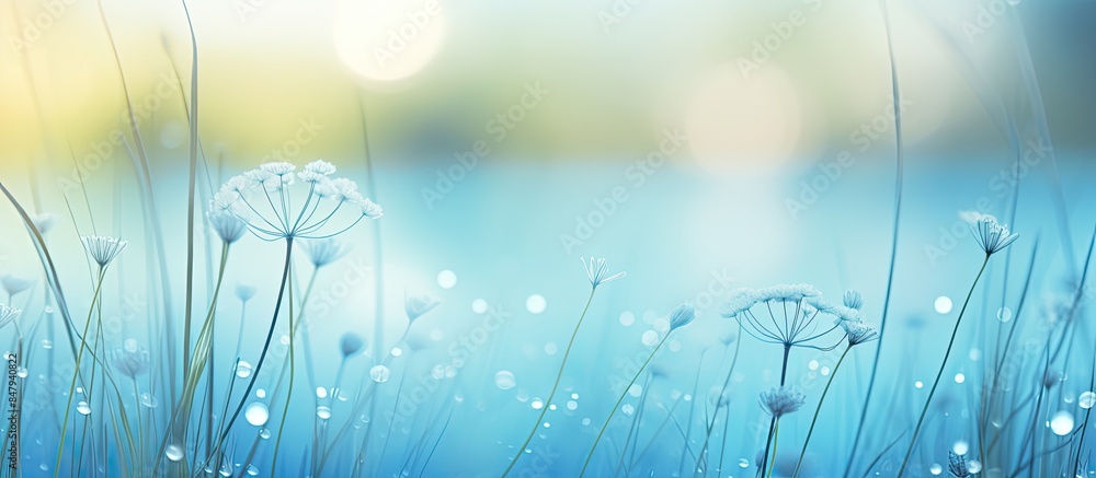 Poster light blue bokeh nature background. creative banner. copyspace image