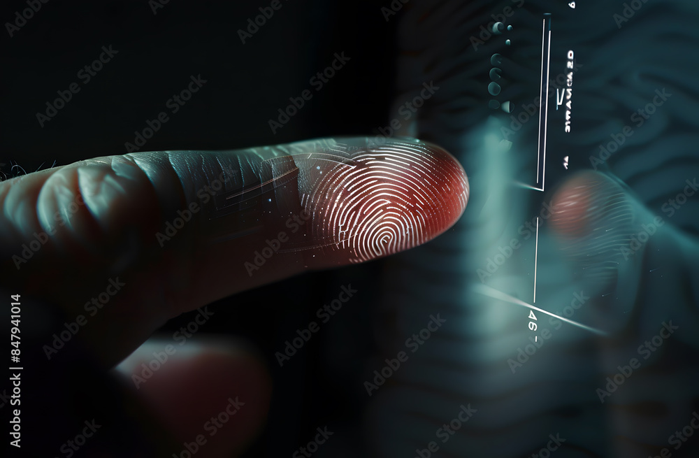 Poster businessman scan fingerprint biometric identity and approval. concept of the future of security and 