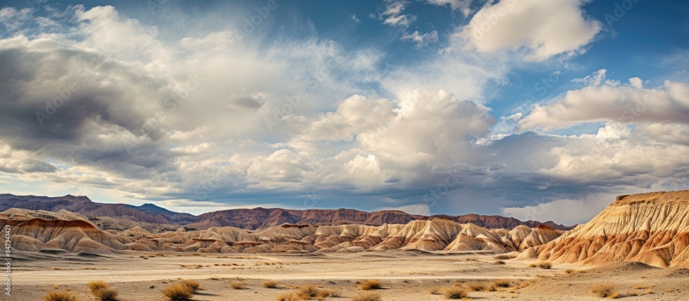 Poster tabernas desert with a cloudy sky. creative banner. copyspace image