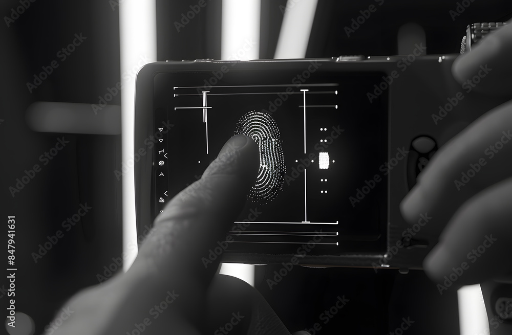 Poster businessman scan fingerprint biometric identity and approval. concept of the future of security and 