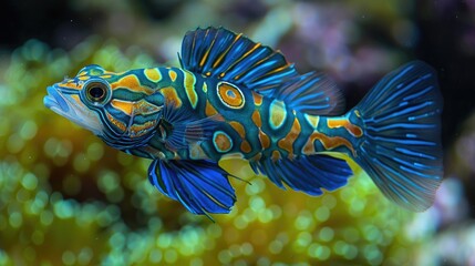 Obraz premium Mandarin fish in closeup, beautiful color 