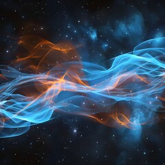 Obraz premium A blue and orange wavy nebula of energy with stars in the background 