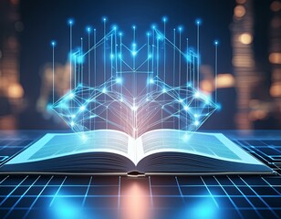Modern digital book for learning in digital futuristic style. AI generated 