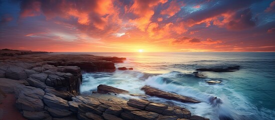 A beautiful sunrise over the sea. Creative banner. Copyspace image