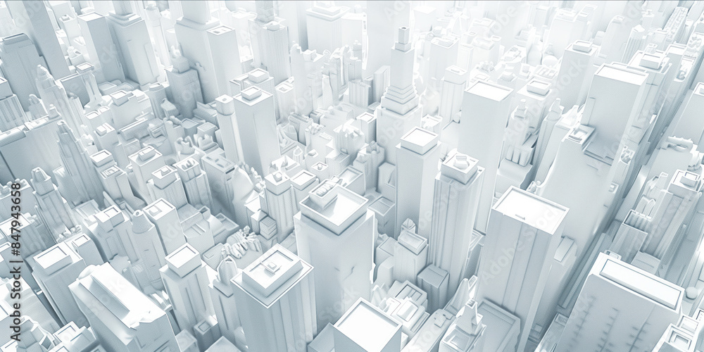Poster birds eye view of a modern city. urban concept. white clay 3d rendering. created with generative ai 