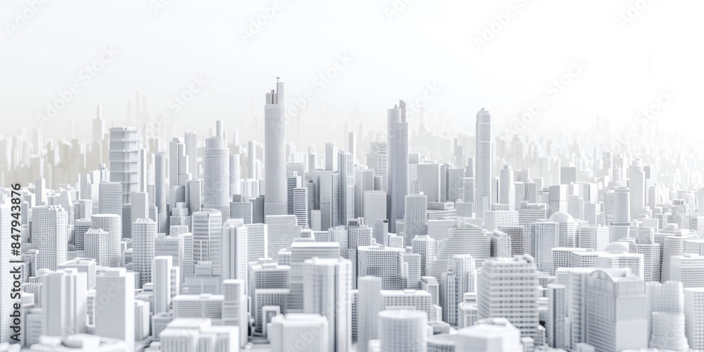 Poster birds eye view of a modern city. urban concept. white clay 3d rendering. created with generative ai 