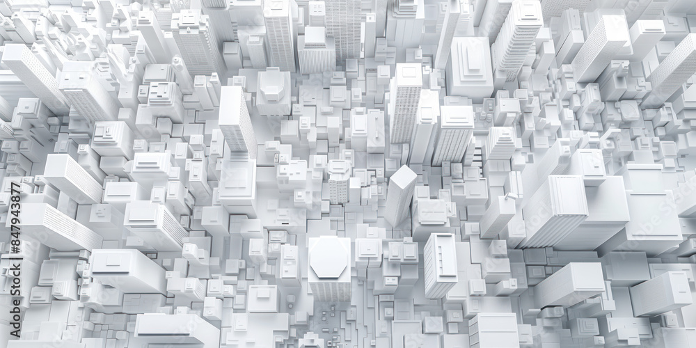 Poster birds eye view of a modern city. urban concept. white clay 3d rendering. created with generative ai 