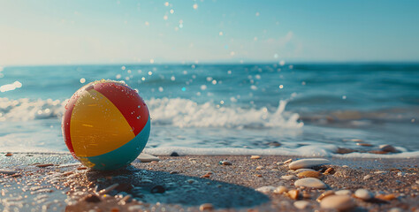 Obraz premium nflatable Beach Balls and Waves on a Leisurely Holiday by the Sea
