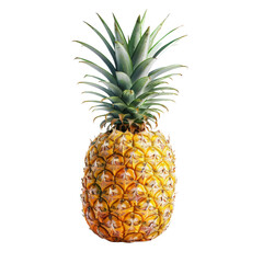 Fototapeta premium A ripe pineapple with green leaves isolated on a black background.