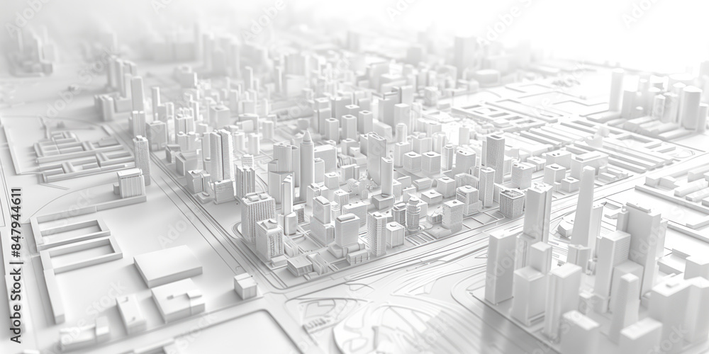 Poster birds eye view of a modern city. urban concept. white clay 3d rendering. created with generative ai 