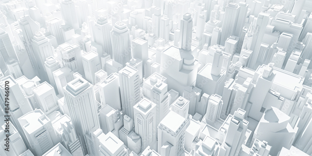 Poster birds eye view of a modern city. urban concept. white clay 3d rendering. created with generative ai 