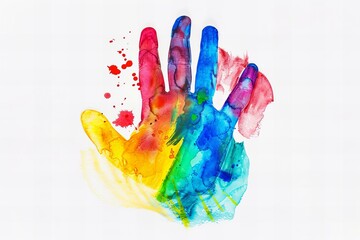 Colored hand print isolated on white background
