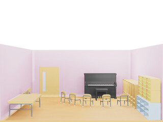 3Dのピアノのある保育室