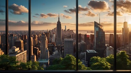 Naklejka premium Panoramic view of New York City from a high-rise window