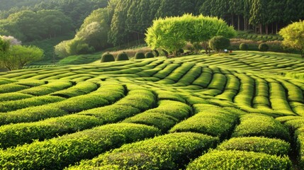 Rolling Green Tea Hills in Boseong, South Korea: A Picturesque Landscape at Dawn