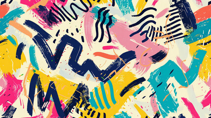 Abstract shapes and zigzags drawn with crayons are a pattern that exudes energy and joy of life. Their hand-drawn details add authenticity and a personal touch.