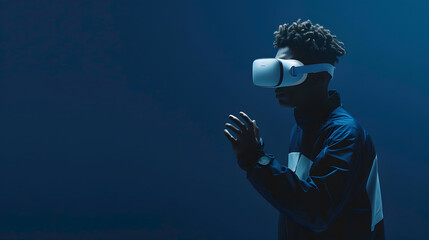 man in VR glasses, playing video games with virtual reality headset