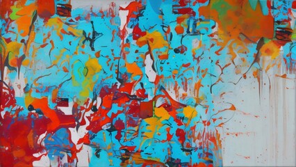 Expressive Abstract Painting with Bold Colors and Energetic Brushstrokes