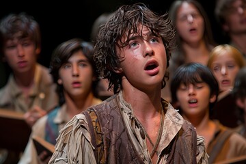 Young Actor Performing in Stage Play Production