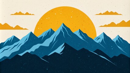 Stylized mountain illustration with a sun in the background