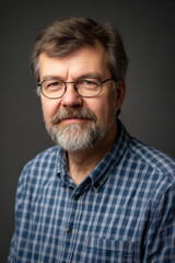 Fototapeta premium Mature Man with Glasses and Beard in Plaid Shirt