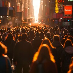 Obraz premium A crowd of people walking down the street in New York City. Ai-generated