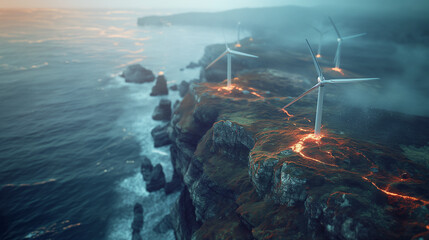 Energy Subsidies Powering Green Future: White Wind Turbines against Blue Sky