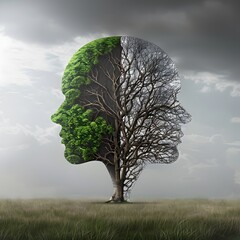 Tree Shaped Like Two Human Heads on Grassy Field