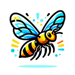 Vibrant Illustration of a Colorful Bee with Artistic Elements and Flourishes
