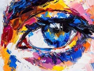 Abstract Colorful Eye Closeup Acrylic Painting