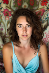 Fototapeta premium Portrait of a Young Woman with Curly Hair