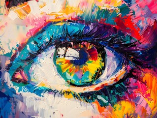 Abstract Colorful Eye Acrylic Painting on Large Canvas