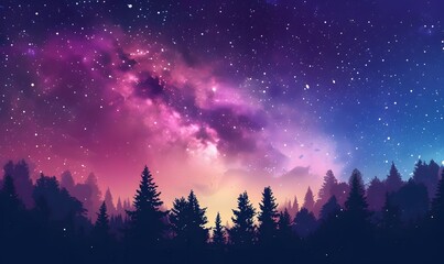 Starry Night Sky with Milky Way over Forest