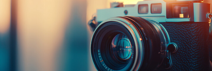 Vintage Camera Close-Up - Artistic Photography of a Classic Film Camera with Detailed Lens and Retro Design