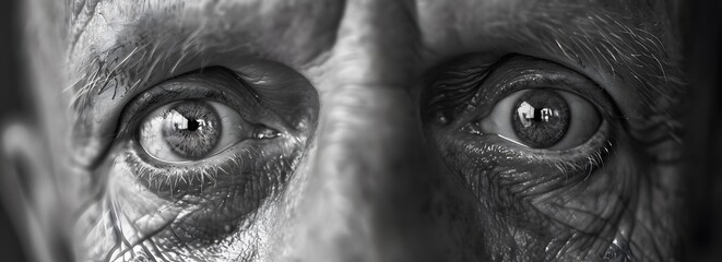 Obraz premium Black and White Close-up Portrait of Middle Aged Man's Eyes