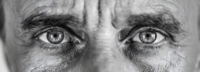 Obraz premium Black and white portrait of middle-aged man's eyes