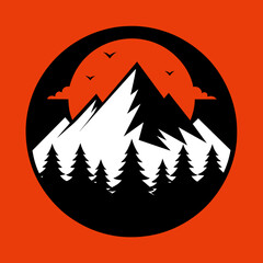  Vector mountain and forest illustration with retro style for t-shirt design