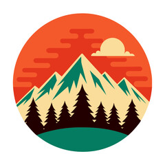  Vector mountain and forest illustration with retro style for t-shirt design