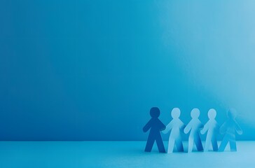 Blue Paper People Teamwork Concept on Blue Background