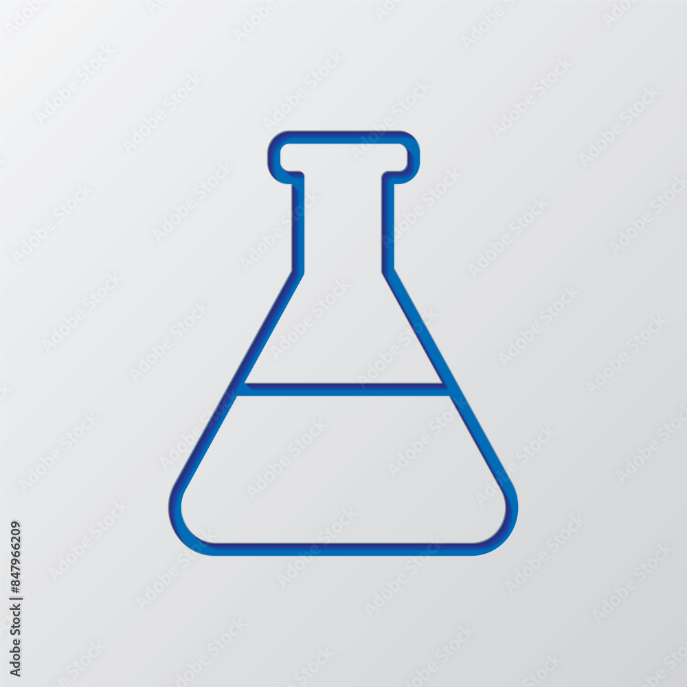 Poster flask simple icon vector. flat design. paper cut design. cutted blue symbol with shadow. gray backgr
