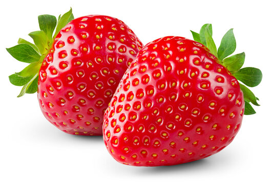 Strawberry isolated png. Strawberry on transparent background. PNG format. Two strawberries with no background. Full depth of field.