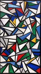 Geometric pattern with colorful triangles creating a modern mosaic.