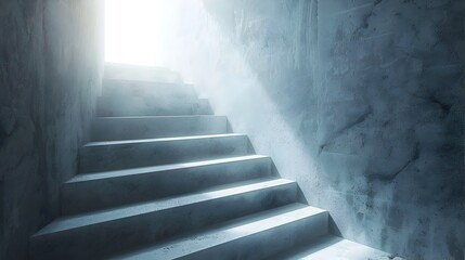 Concrete Stairway Ascending Towards Bright Light,Minimalist Modern Design Emphasizing Texture and Ethereal Glow